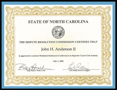 State of North Carolina Dispute Resolution Commission Certificate